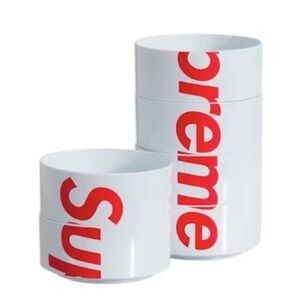 Supreme Heller Bowls - Set of 6 (New with Box) white bowls red text *Authentic*